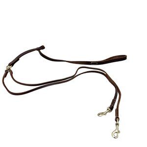WellBro Brown Leather No Tangle Double Dog Leash